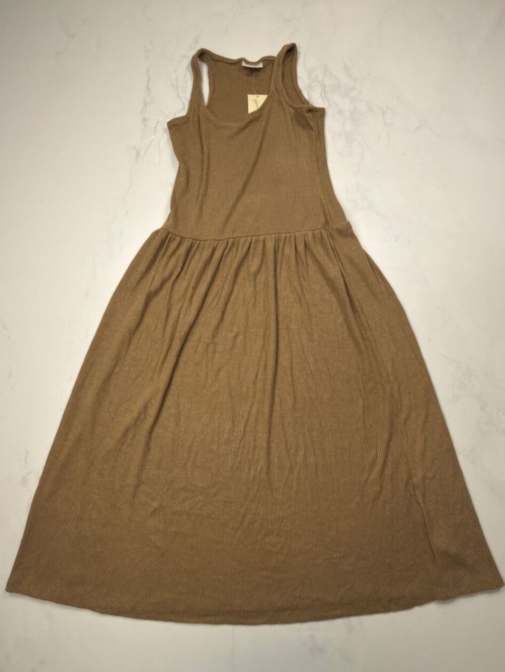 Universal Thread Midi Dress Tan Ribbed Scoop Neck Casual - Womens S NWT